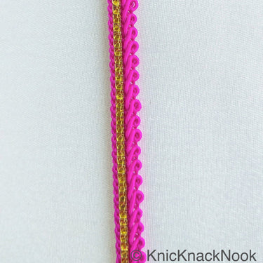 Fuchsia Pink And Gold Gimp Trim, Approx. 8mm wide, Upholstery Trim